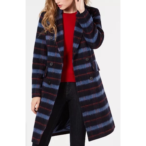 NWT BCBG generation bcbgeneration double breasted blue plaid wool blend coat - Picture 2 of 12
